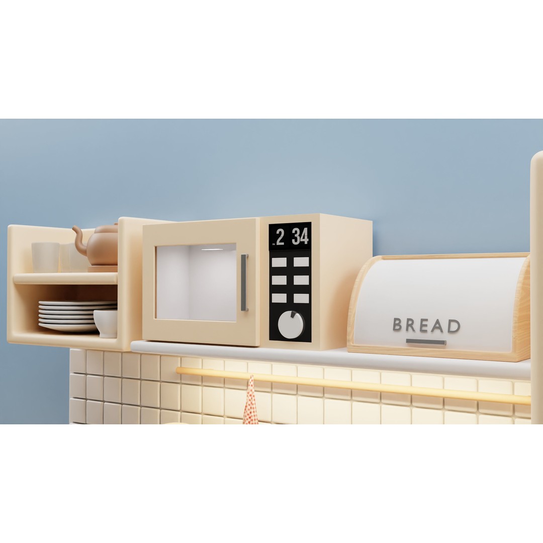 Wooden Kitchen 3D Model – Kids Toy Design, Blender, FBX, OBJ
