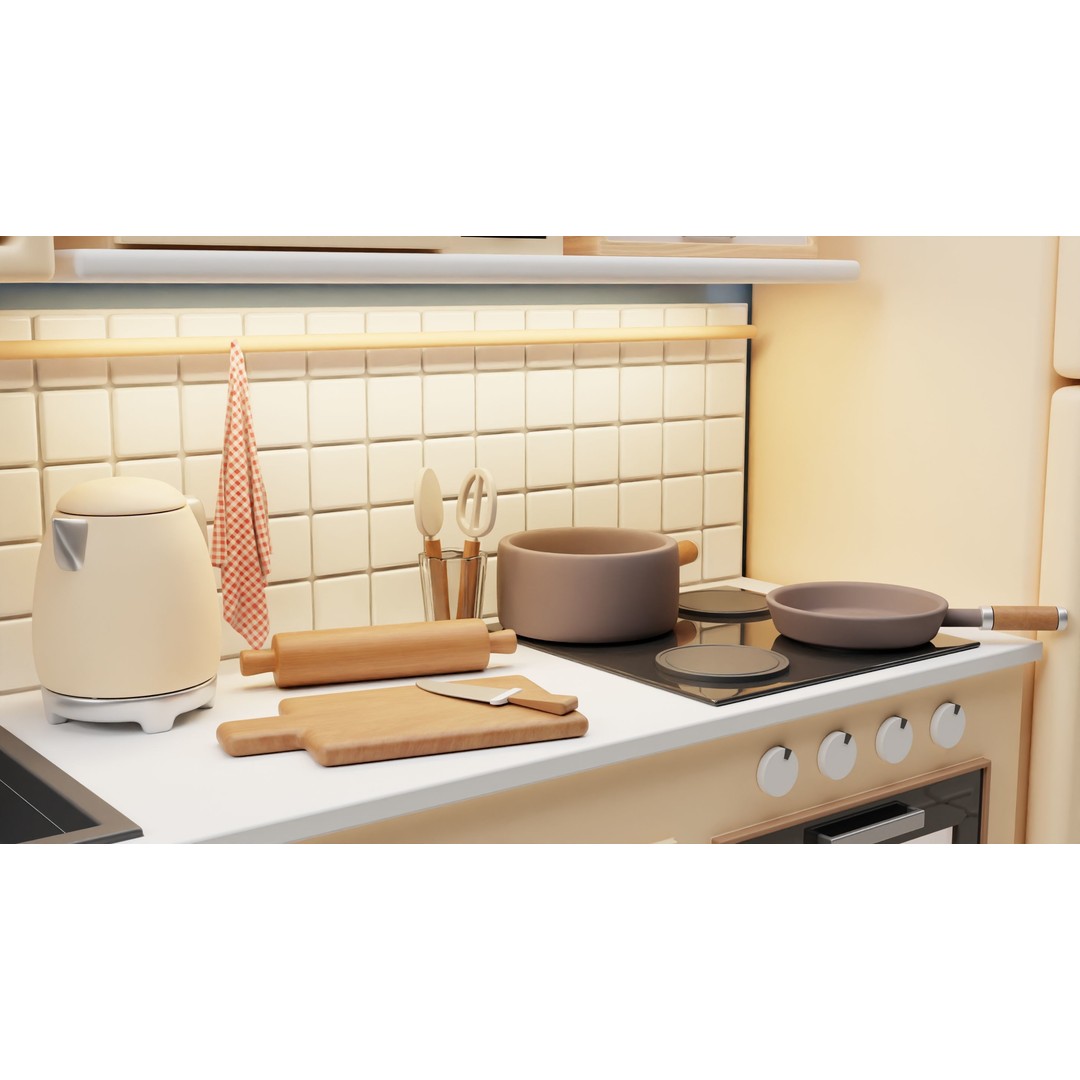 Wooden Kitchen 3D Model – Kids Toy Design, Blender, FBX, OBJ - View 3
