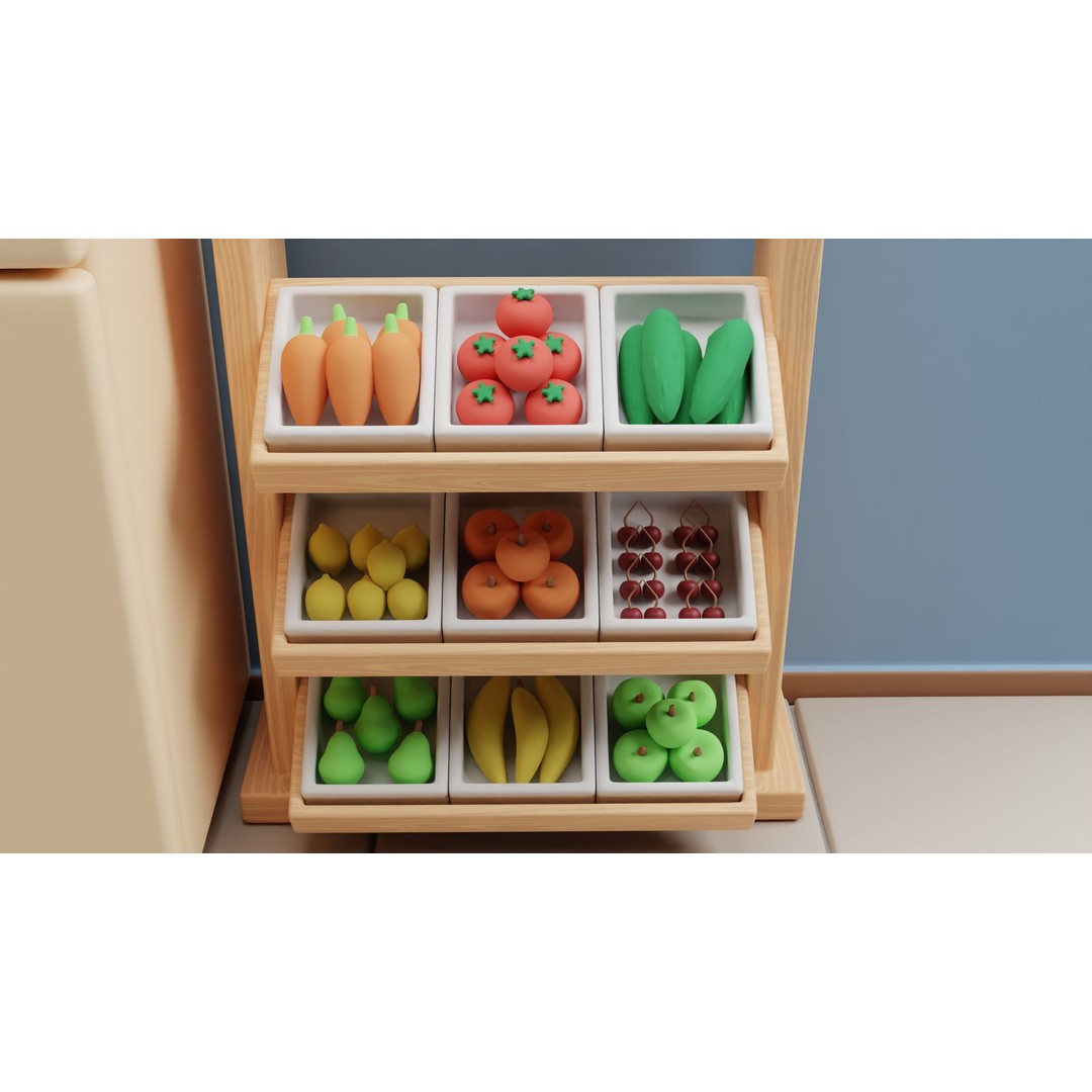 Wooden Kitchen 3D Model – Kids Toy Design, Blender, FBX, OBJ - View 4