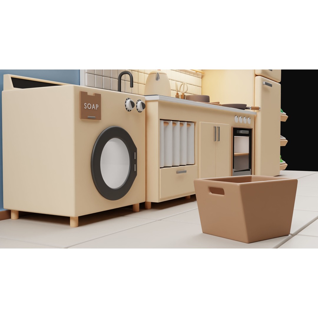 Wooden Kitchen 3D Model – Kids Toy Design, Blender, FBX, OBJ - View 5