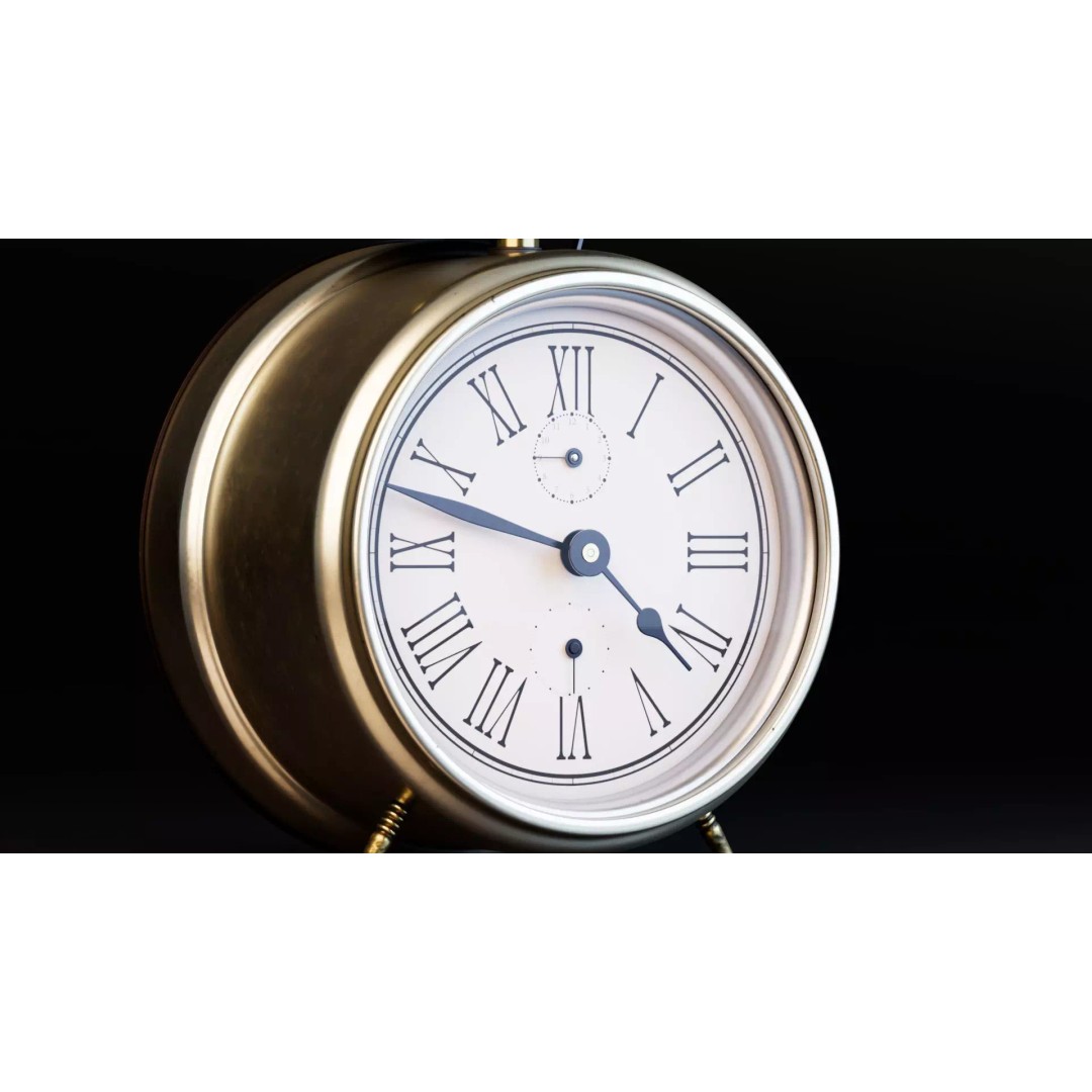 Vintage Alarm Clock 3D Model – Low Poly Game Asset, FBX, PBR Textures - View 12