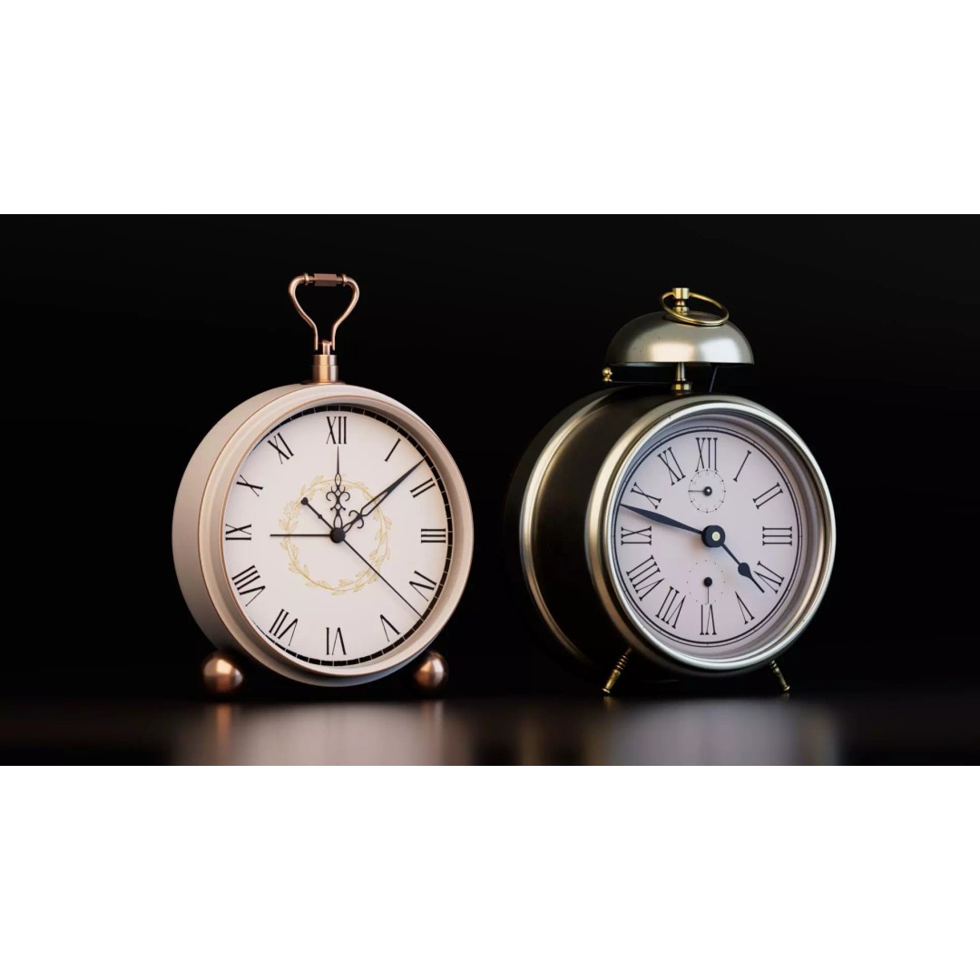 Vintage Alarm Clock 3D Model – Low Poly Game Asset, FBX, PBR Textures - View 2