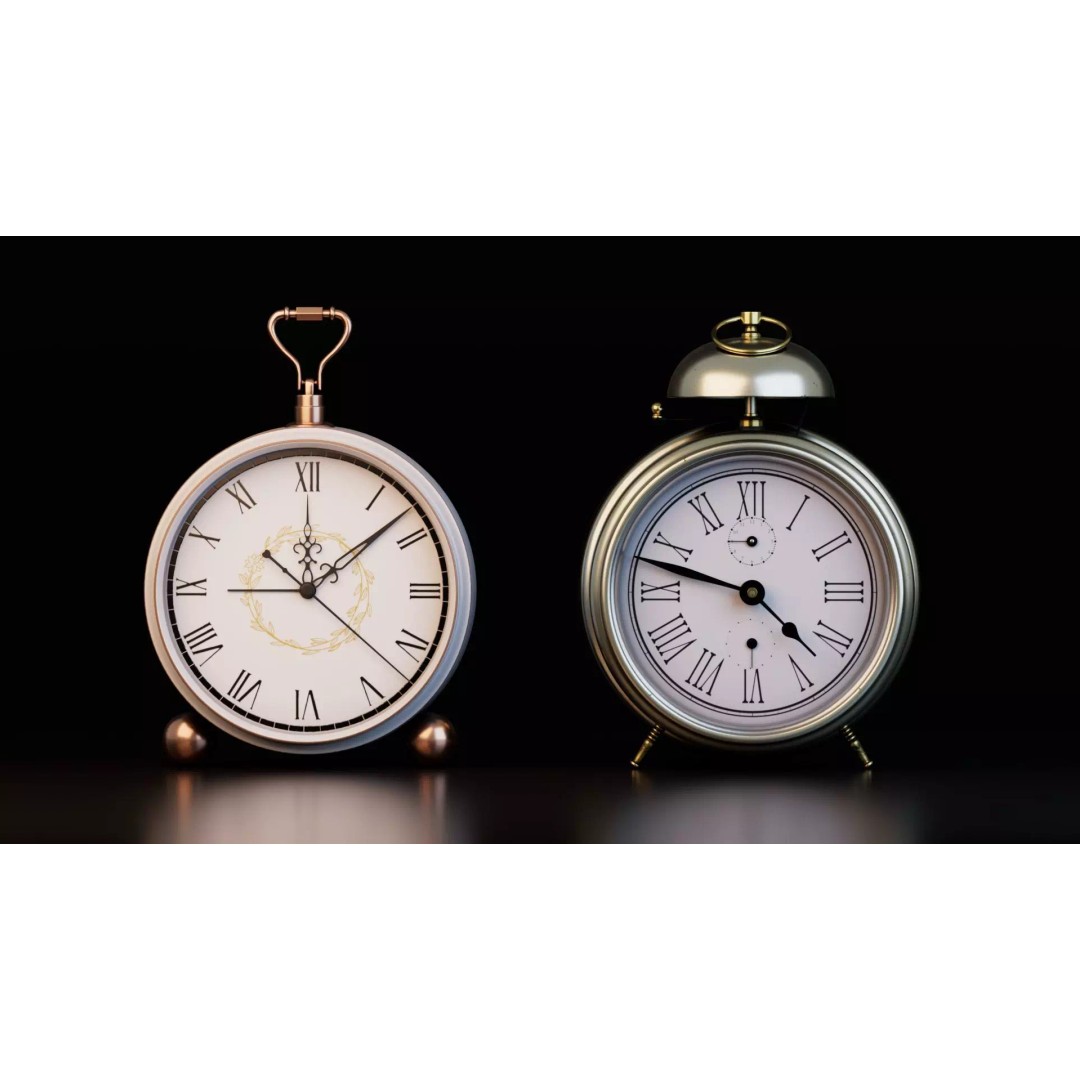 Vintage Alarm Clock 3D Model – Low Poly Game Asset, FBX, PBR Textures - View 3