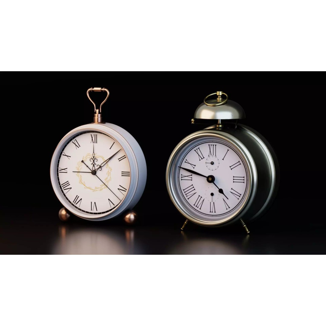 Vintage Alarm Clock 3D Model – Low Poly Game Asset, FBX, PBR Textures - View 4