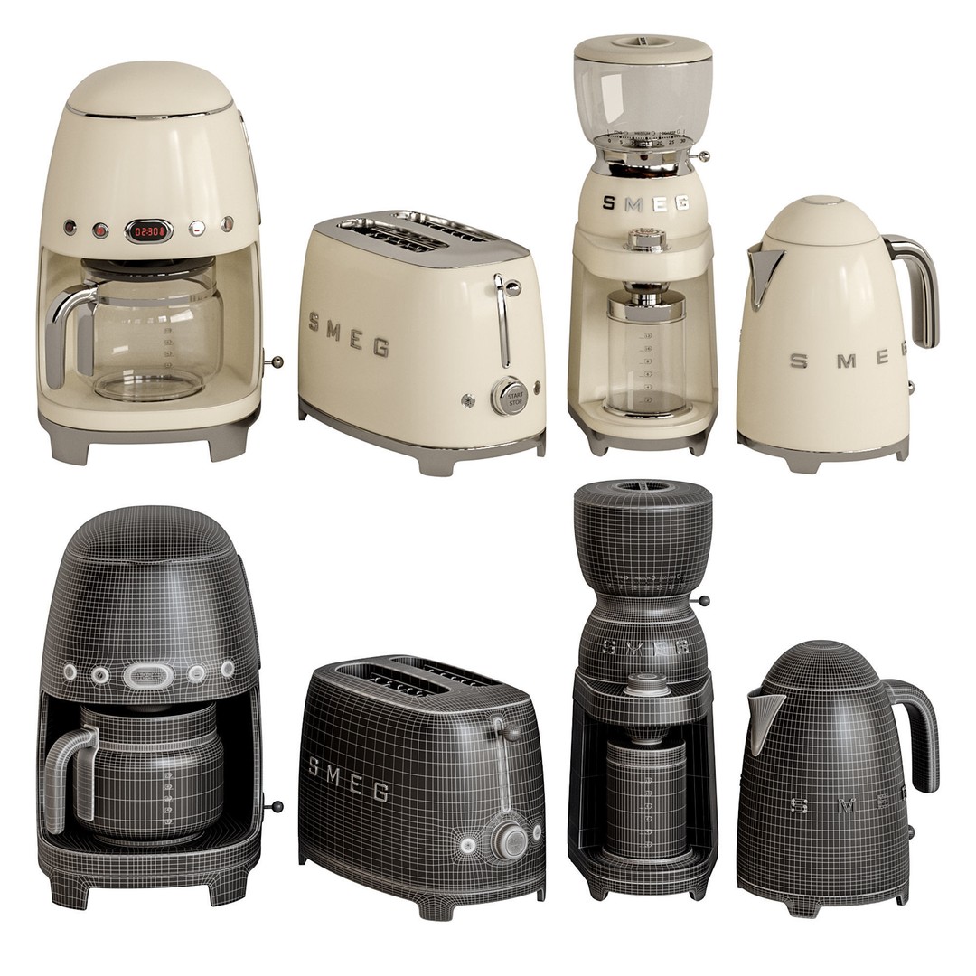 Smeg Coffee Set 3D Model – High Quality Kitchen Appliances, FBX