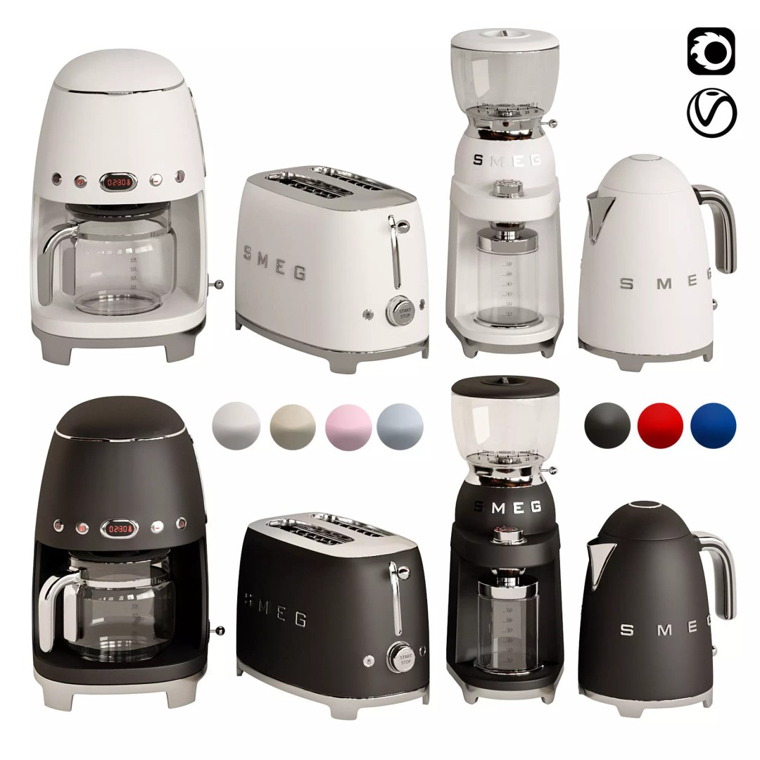 Smeg Coffee Set 3D Model – High Quality Kitchen Appliances, FBX - View 2