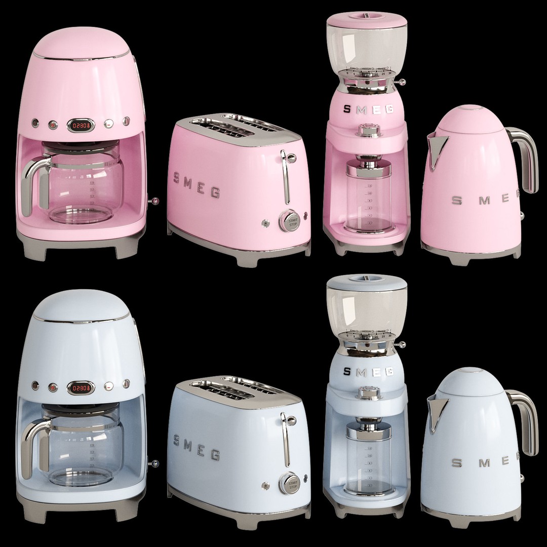 Smeg Coffee Set 3D Model – High Quality Kitchen Appliances, FBX - View 3