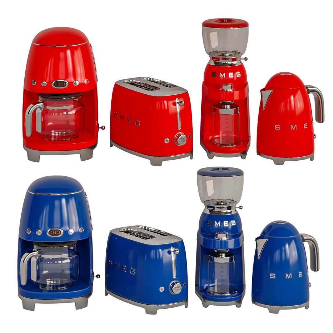 Smeg Coffee Set 3D Model – High Quality Kitchen Appliances, FBX - View 4