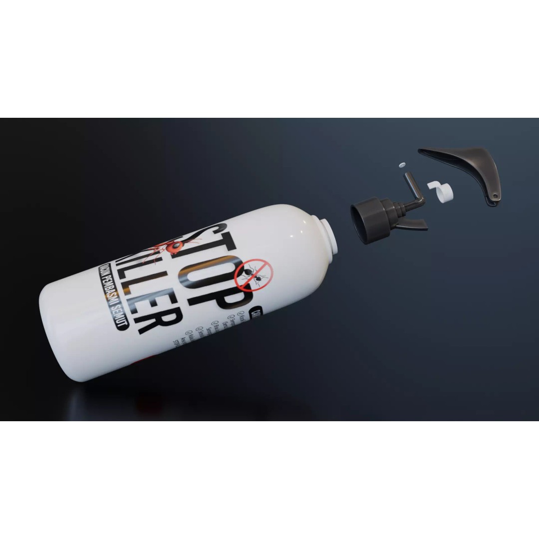 Ant Killer Spray Bottle 3D Model – Realistic Plastic Design, FBX - View 10