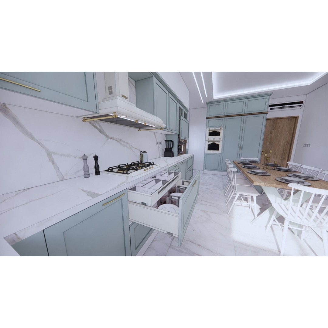 Classic Kitchen 3D Model – Detailed Interior Design, FBX & Blender - View 6