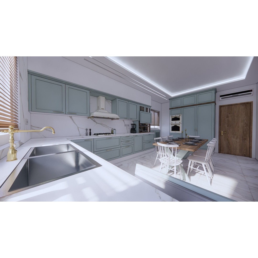 Classic Kitchen 3D Model – Detailed Interior Design, FBX & Blender - View 7