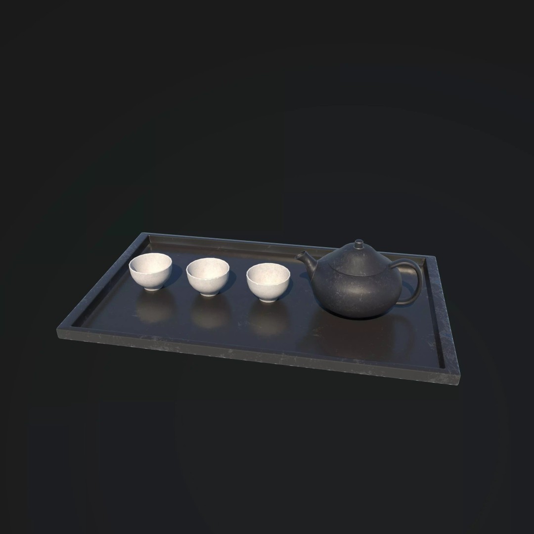 Japanese Tea Set 3D Model – PBR Kitchenware, FBX, OBJ, Blender - View 2
