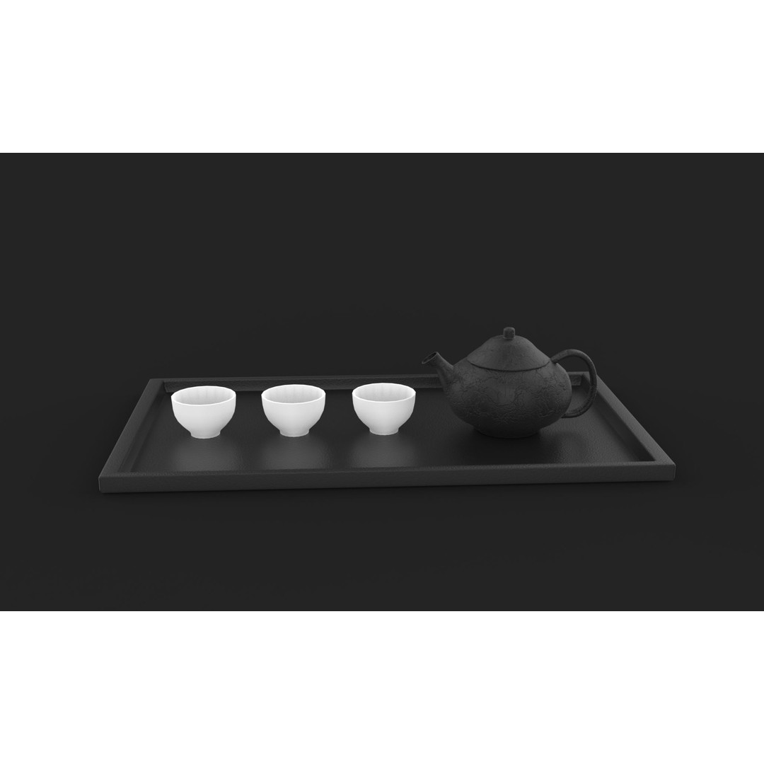 Japanese Tea Set 3D Model – PBR Kitchenware, FBX, OBJ, Blender - View 3