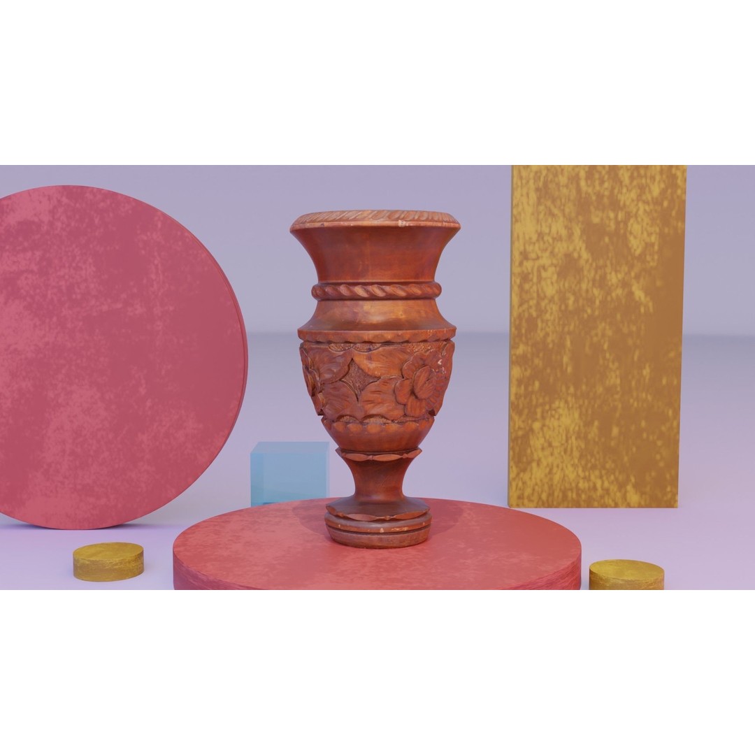 Wood Vase 3D Model – High Poly Handmade Decoration, FBX, OBJ - View 11