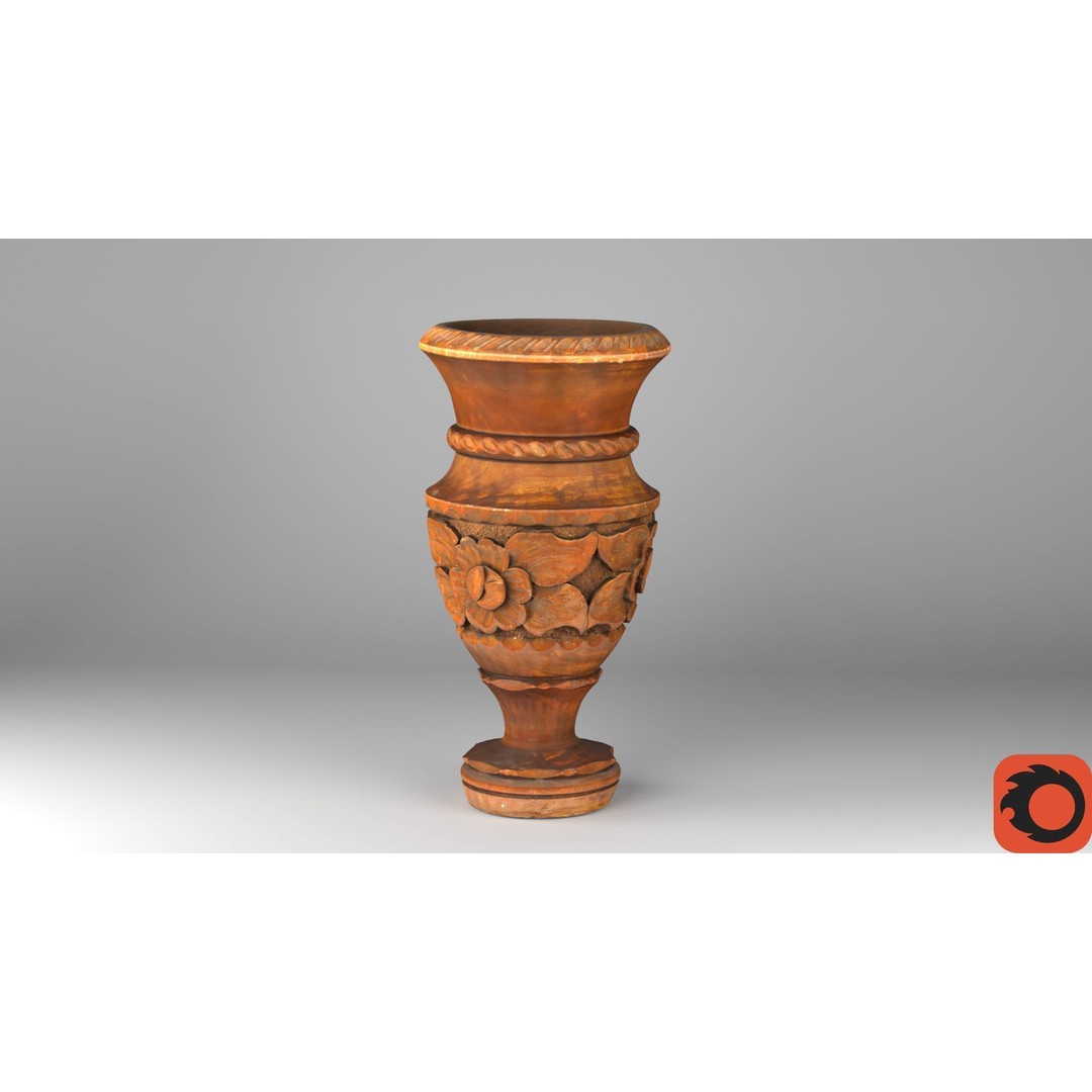 Wood Vase 3D Model – High Poly Handmade Decoration, FBX, OBJ - View 14