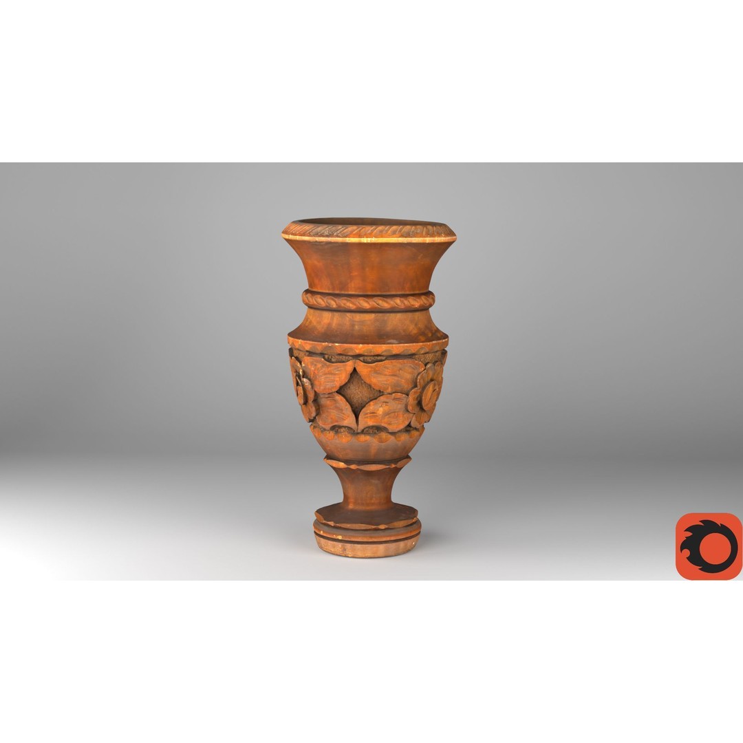 Wood Vase 3D Model – High Poly Handmade Decoration, FBX, OBJ - View 15