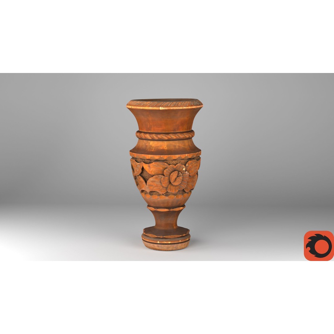 Wood Vase 3D Model – High Poly Handmade Decoration, FBX, OBJ - View 16