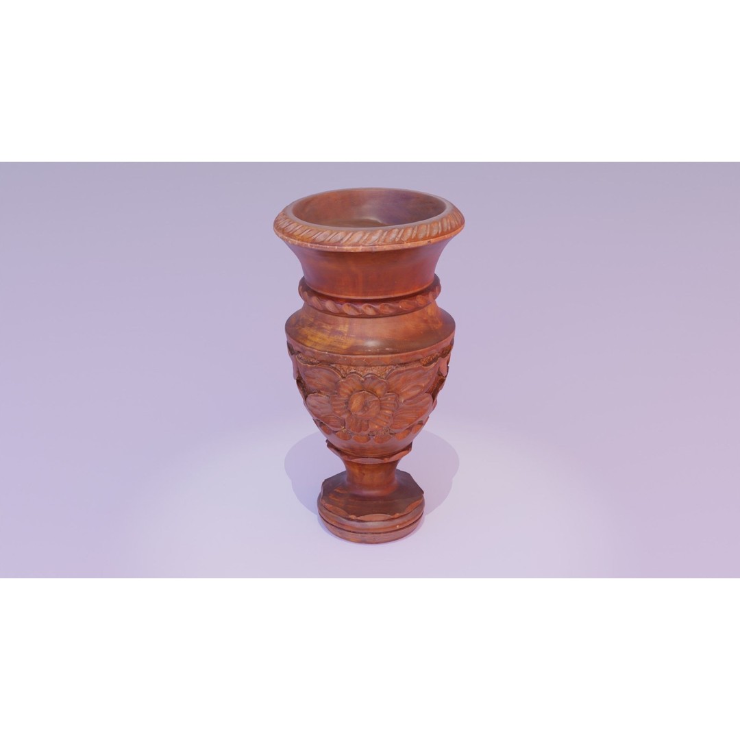 Wood Vase 3D Model – High Poly Handmade Decoration, FBX, OBJ - View 17