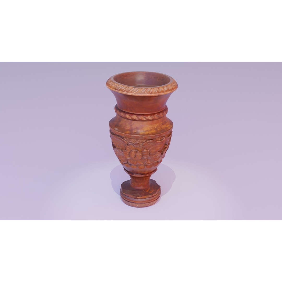 Wood Vase 3D Model – High Poly Handmade Decoration, FBX, OBJ - View 20