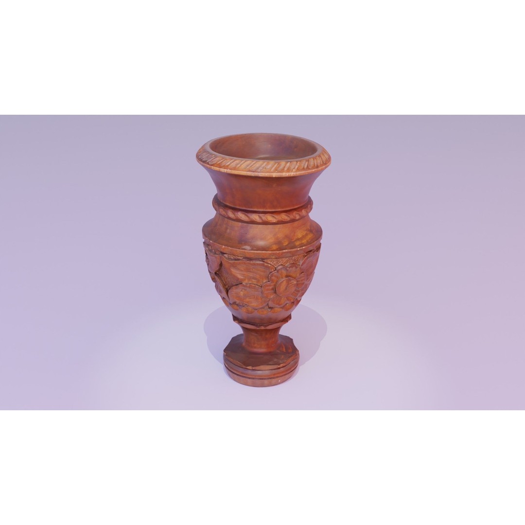 Wood Vase 3D Model – High Poly Handmade Decoration, FBX, OBJ - View 21