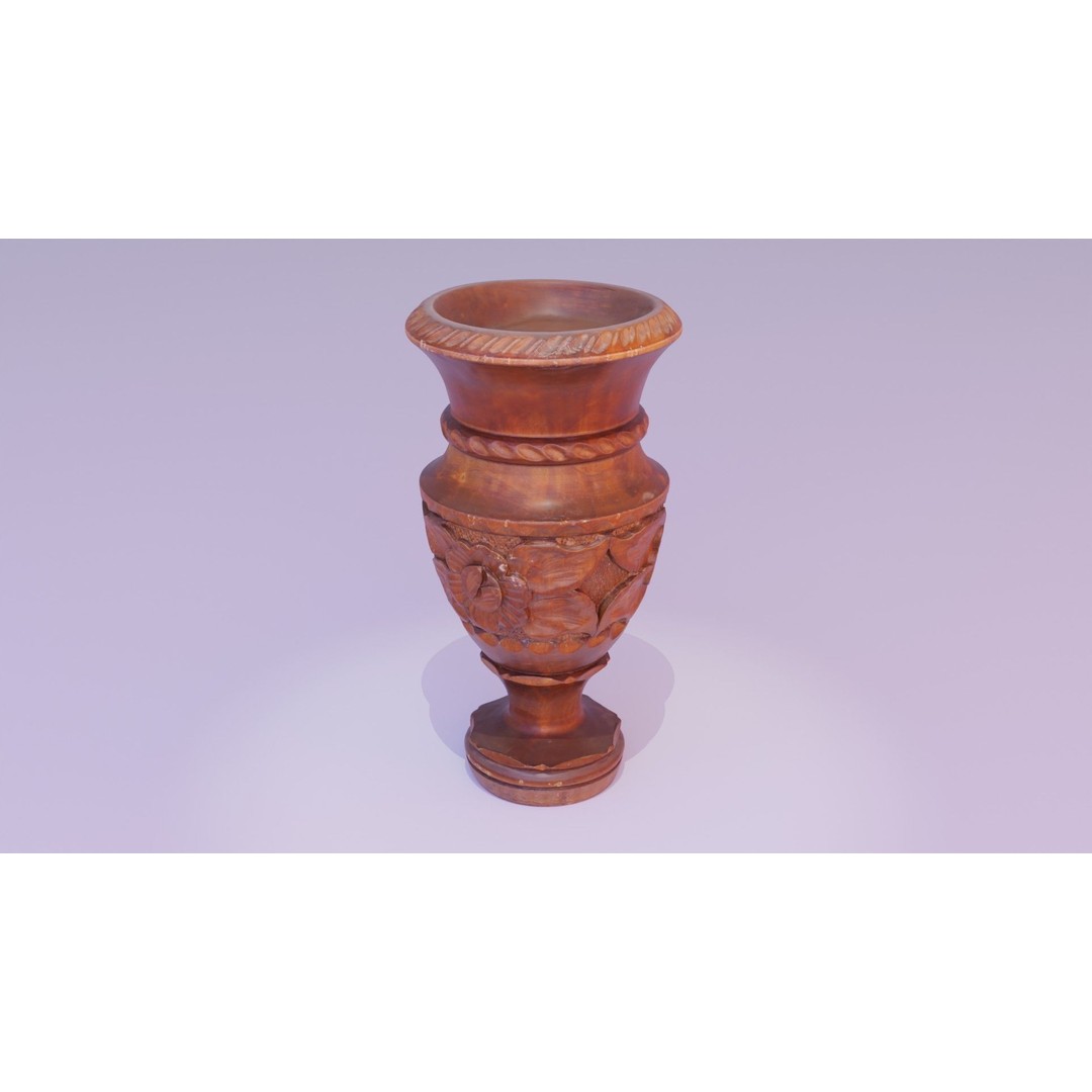 Wood Vase 3D Model – High Poly Handmade Decoration, FBX, OBJ - View 23