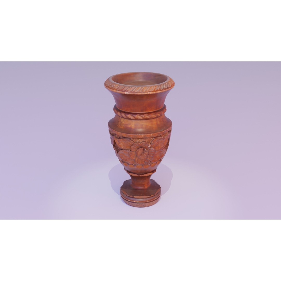 Wood Vase 3D Model – High Poly Handmade Decoration, FBX, OBJ - View 24