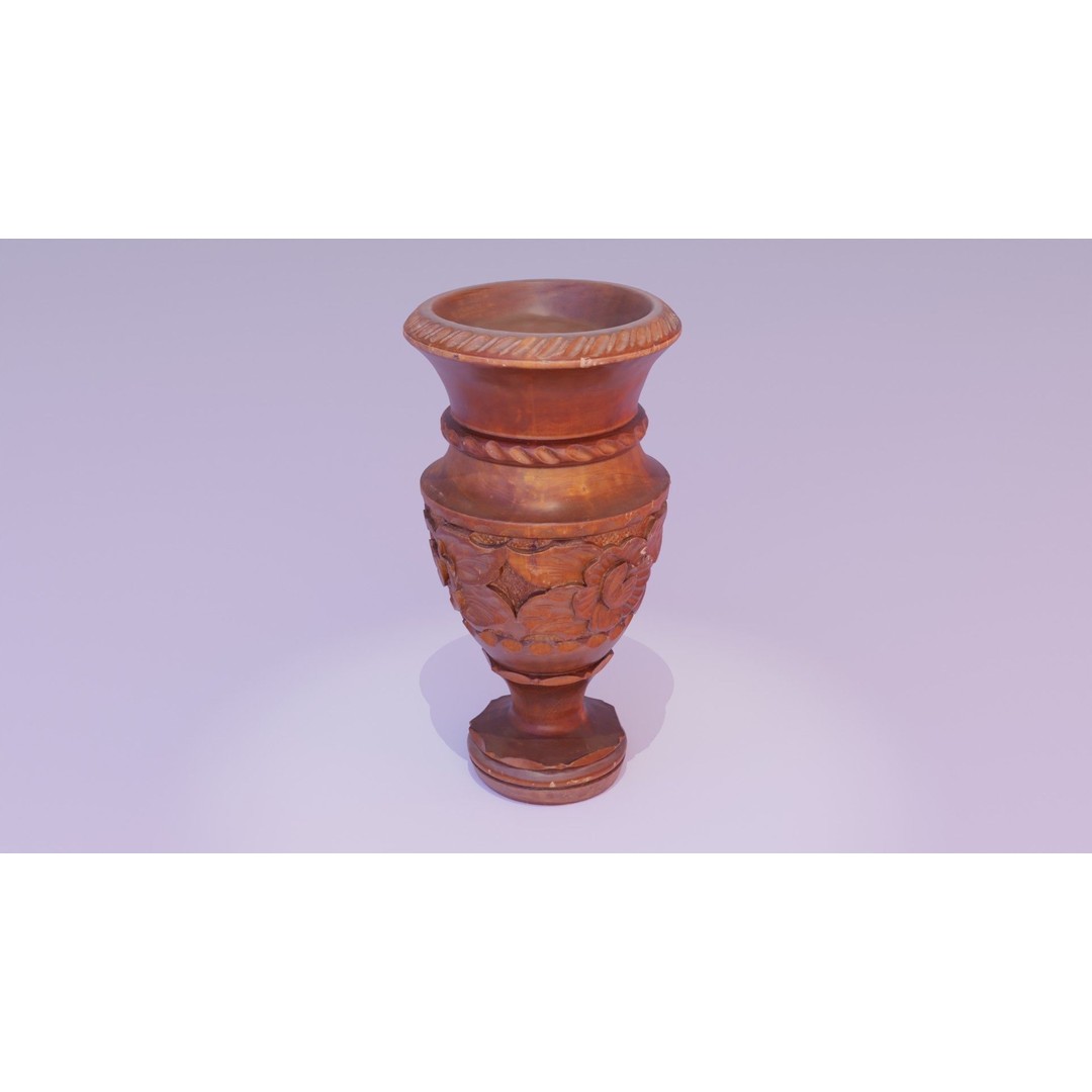 Wood Vase 3D Model – High Poly Handmade Decoration, FBX, OBJ - View 25