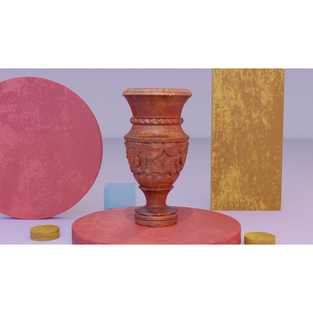 Wood Vase 3D Model – High Poly Handmade Decoration, FBX, OBJ - View 5