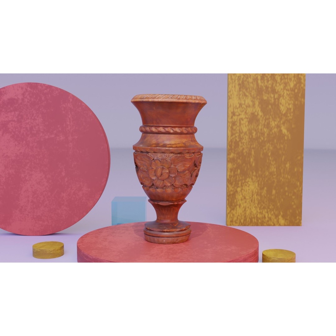 Wood Vase 3D Model – High Poly Handmade Decoration, FBX, OBJ - View 6