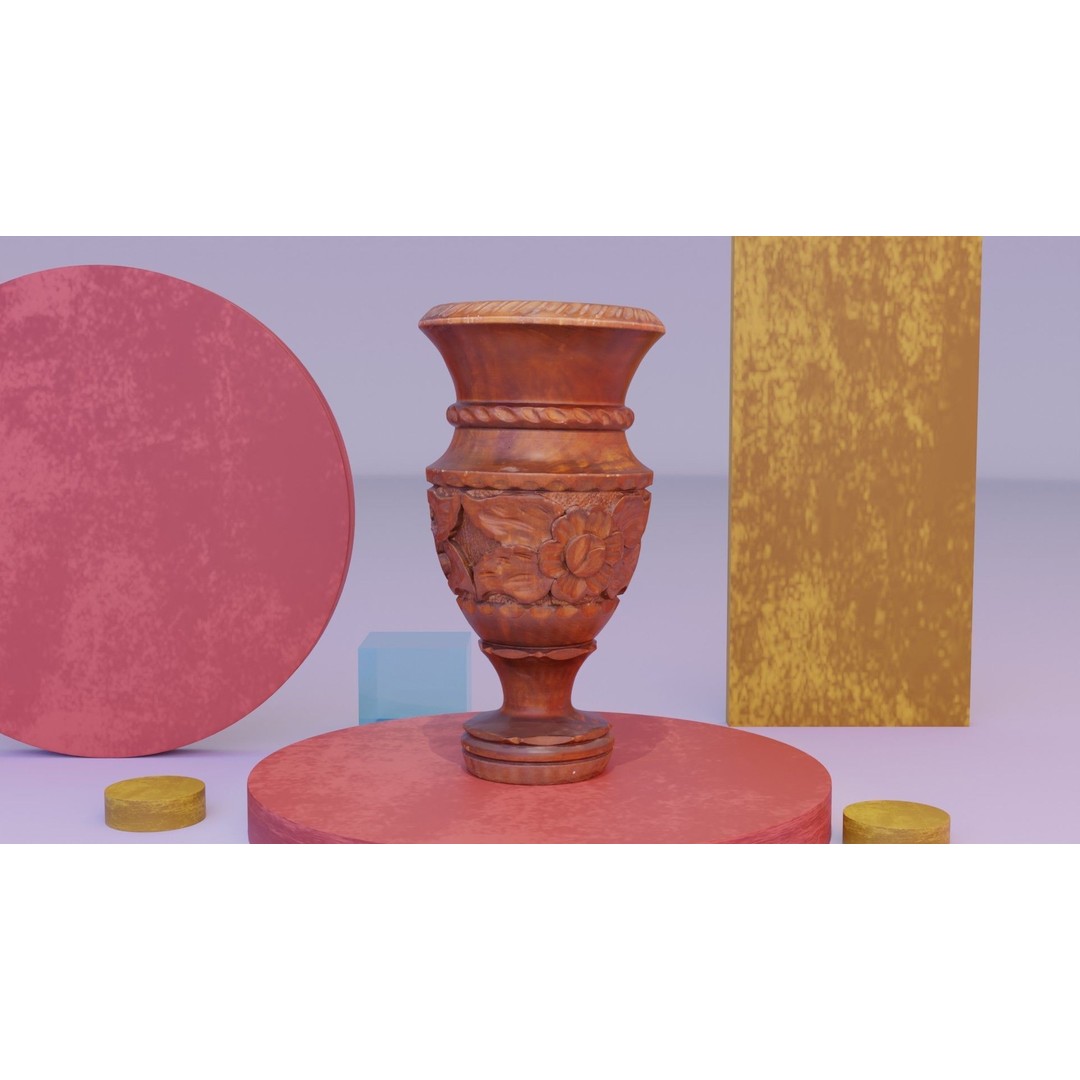 Wood Vase 3D Model – High Poly Handmade Decoration, FBX, OBJ - View 7