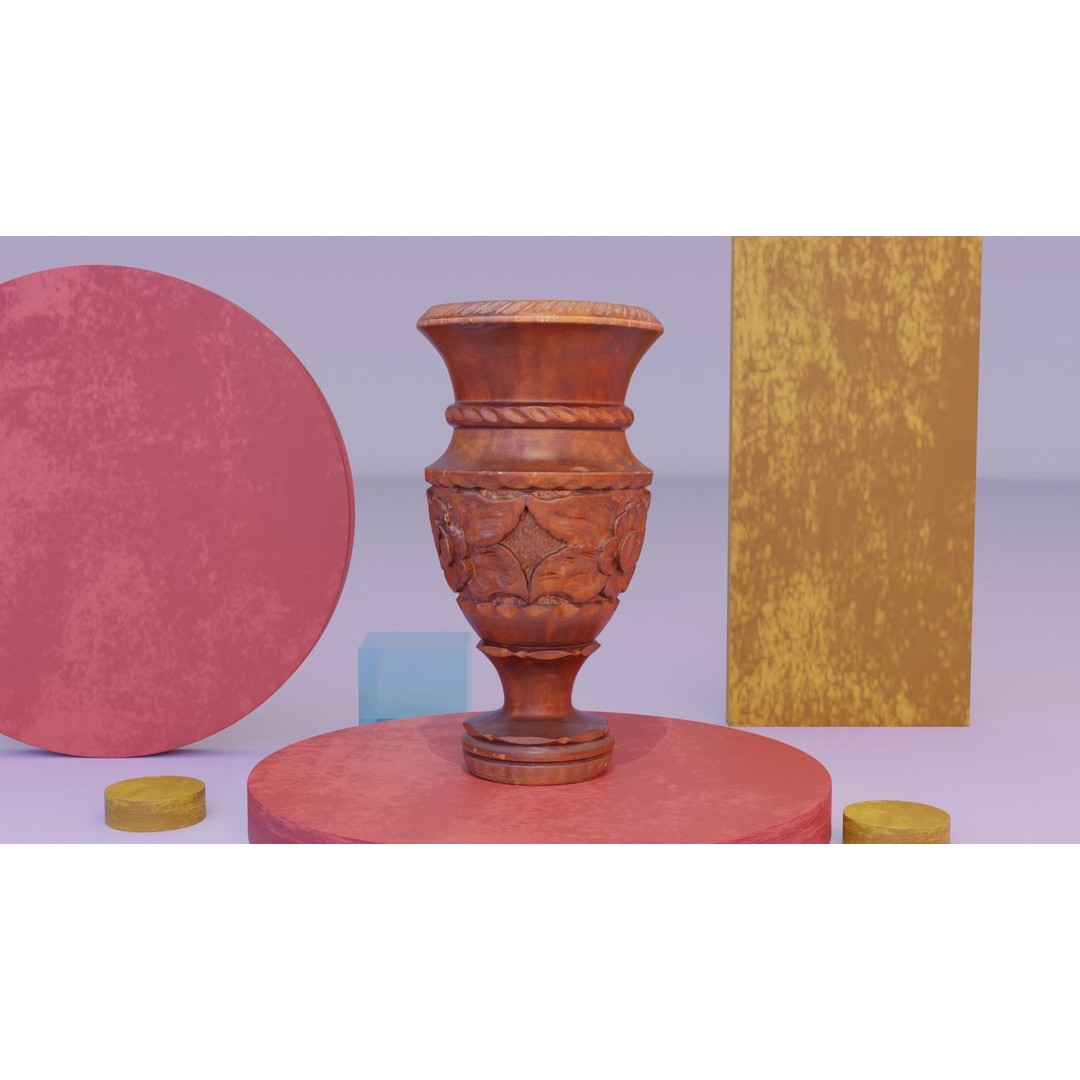 Wood Vase 3D Model – High Poly Handmade Decoration, FBX, OBJ - View 8