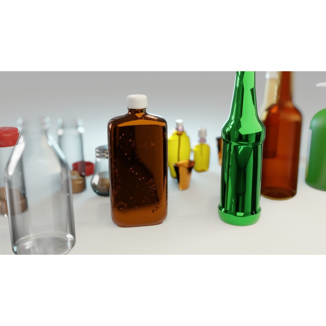 Bottle 3D Model Collection – Low Poly PBR Textured Game Assets, FBX