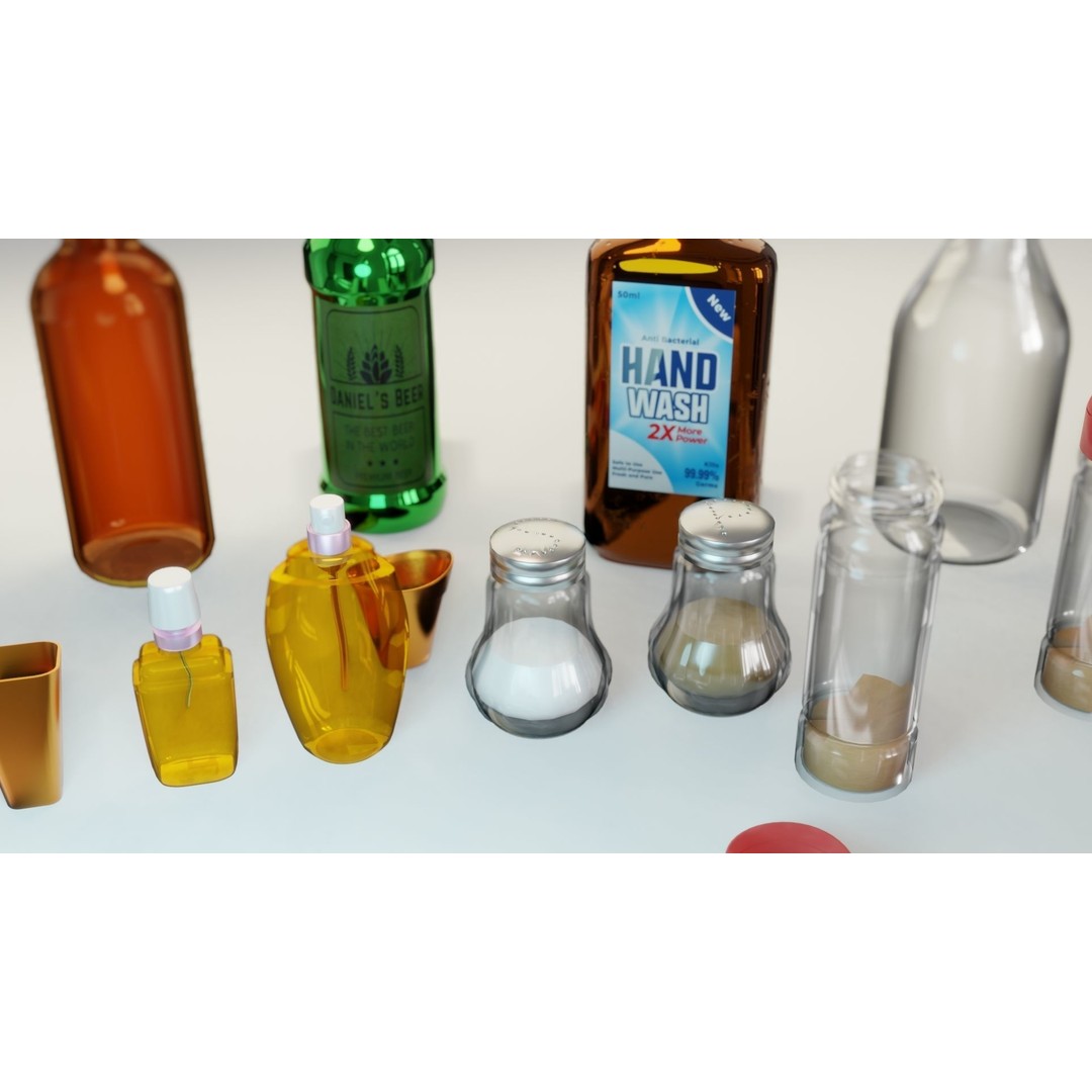 Bottle 3D Model Collection – Low Poly PBR Textured Game Assets, FBX - View 10