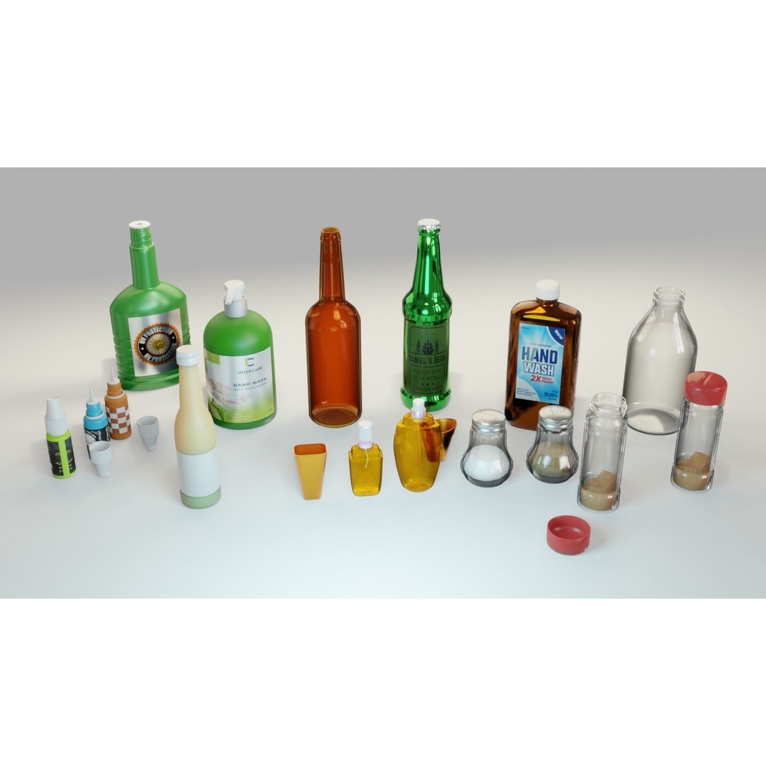 Bottle 3D Model Collection – Low Poly PBR Textured Game Assets, FBX - View 16