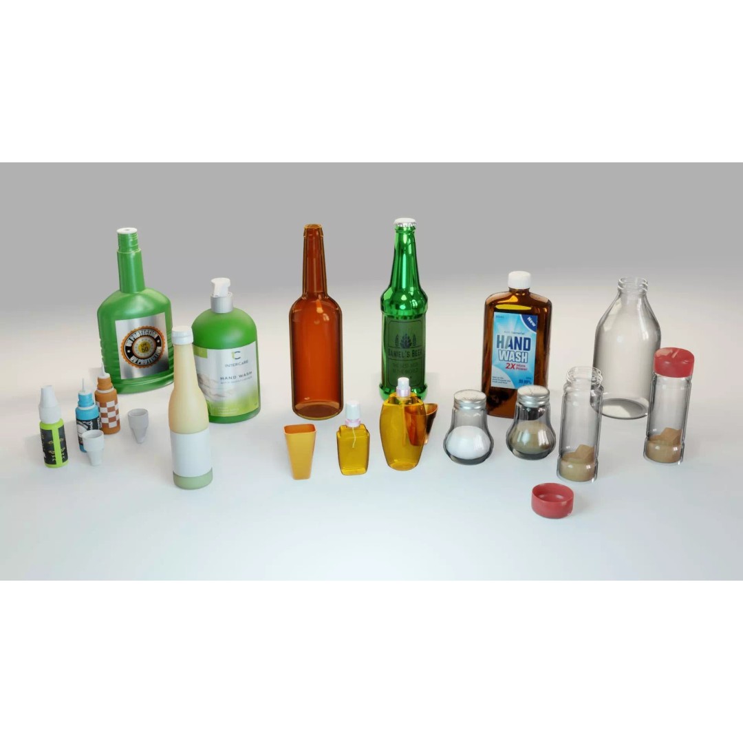 Bottle 3D Model Collection – Low Poly PBR Textured Game Assets, FBX - View 2