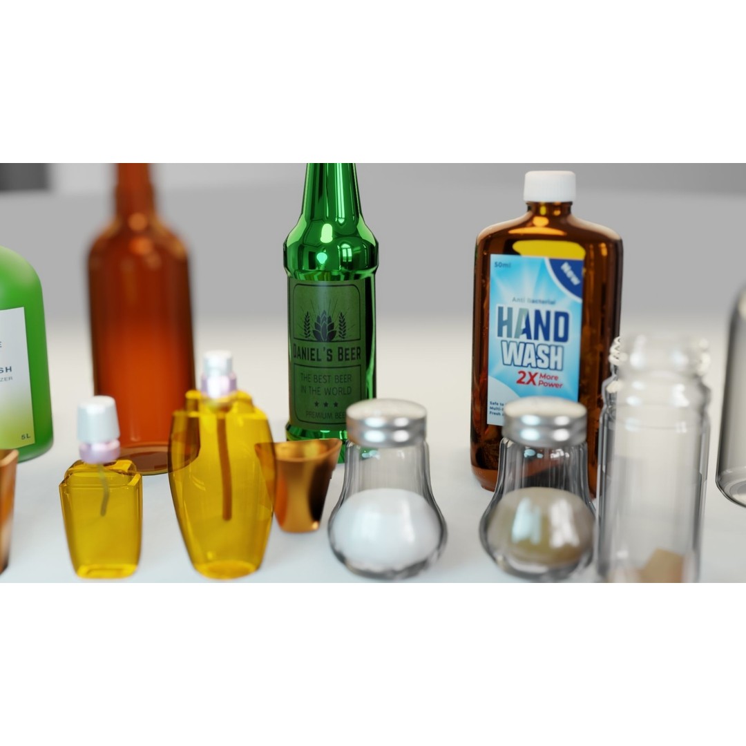 Bottle 3D Model Collection – Low Poly PBR Textured Game Assets, FBX - View 3
