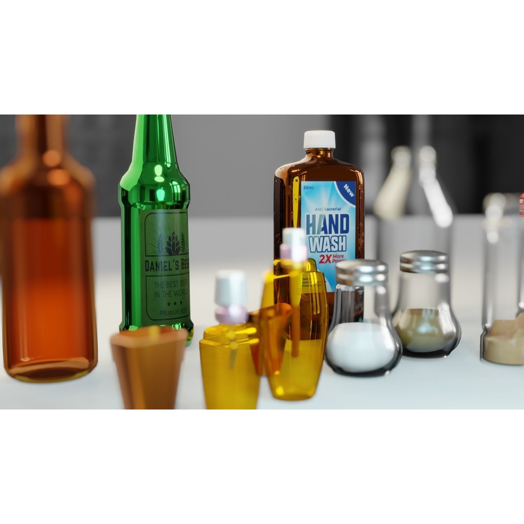 Bottle 3D Model Collection – Low Poly PBR Textured Game Assets, FBX - View 4