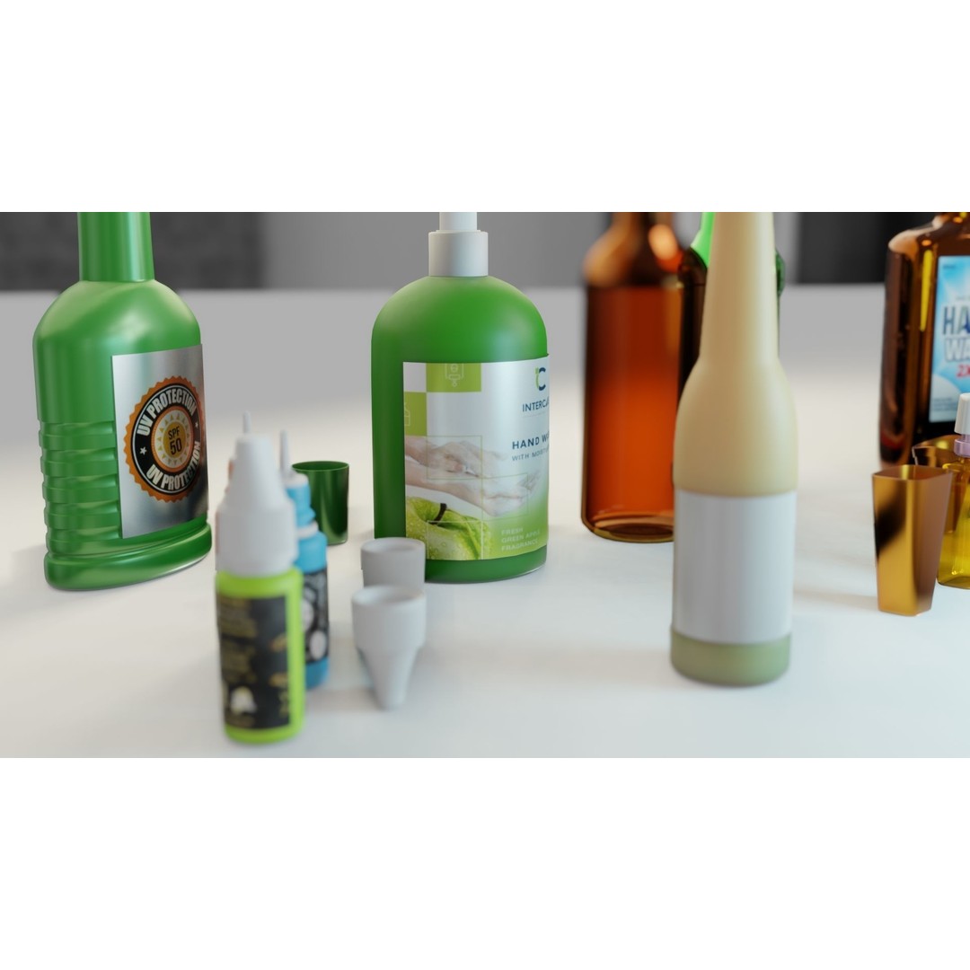 Bottle 3D Model Collection – Low Poly PBR Textured Game Assets, FBX - View 5