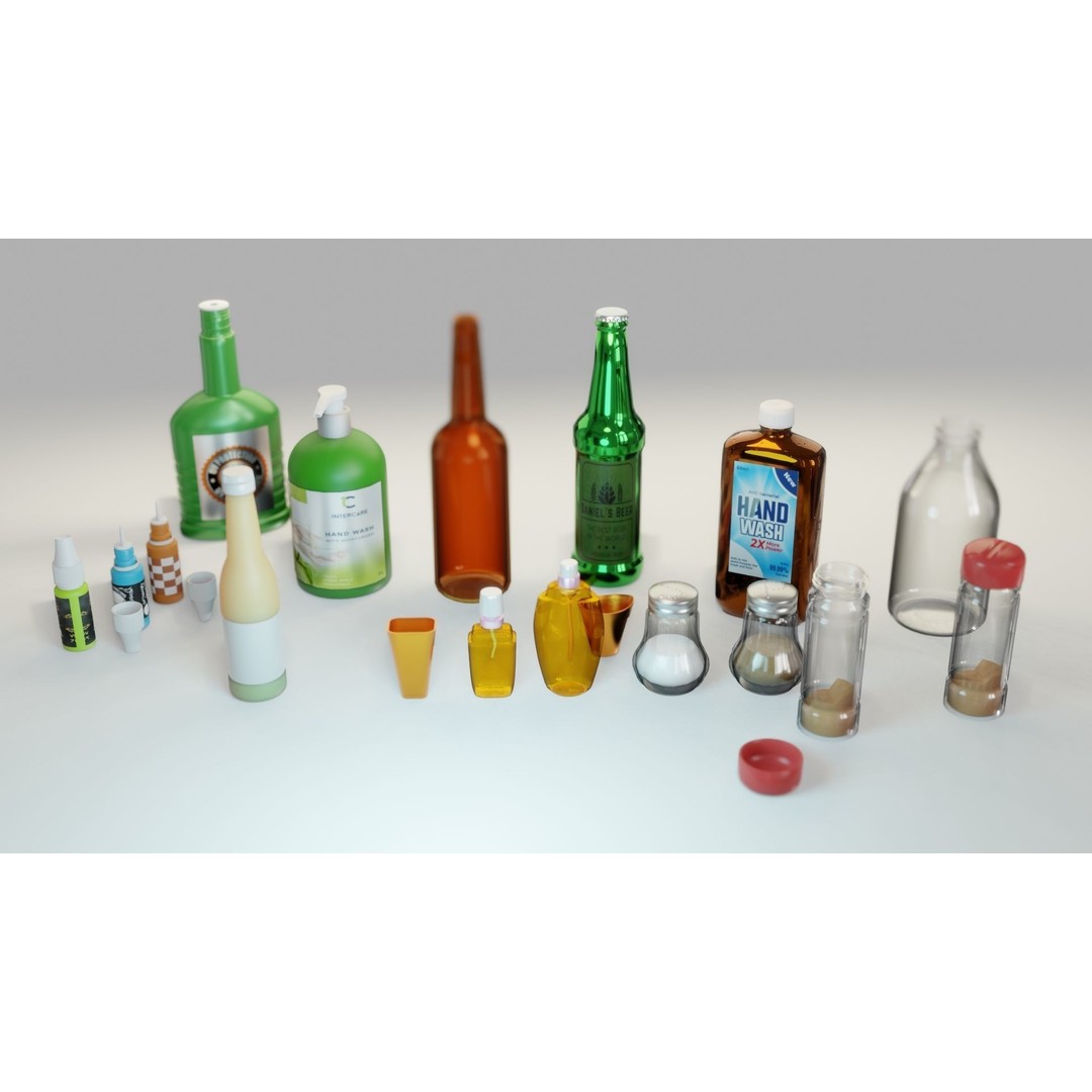 Bottle 3D Model Collection – Low Poly PBR Textured Game Assets, FBX - View 6