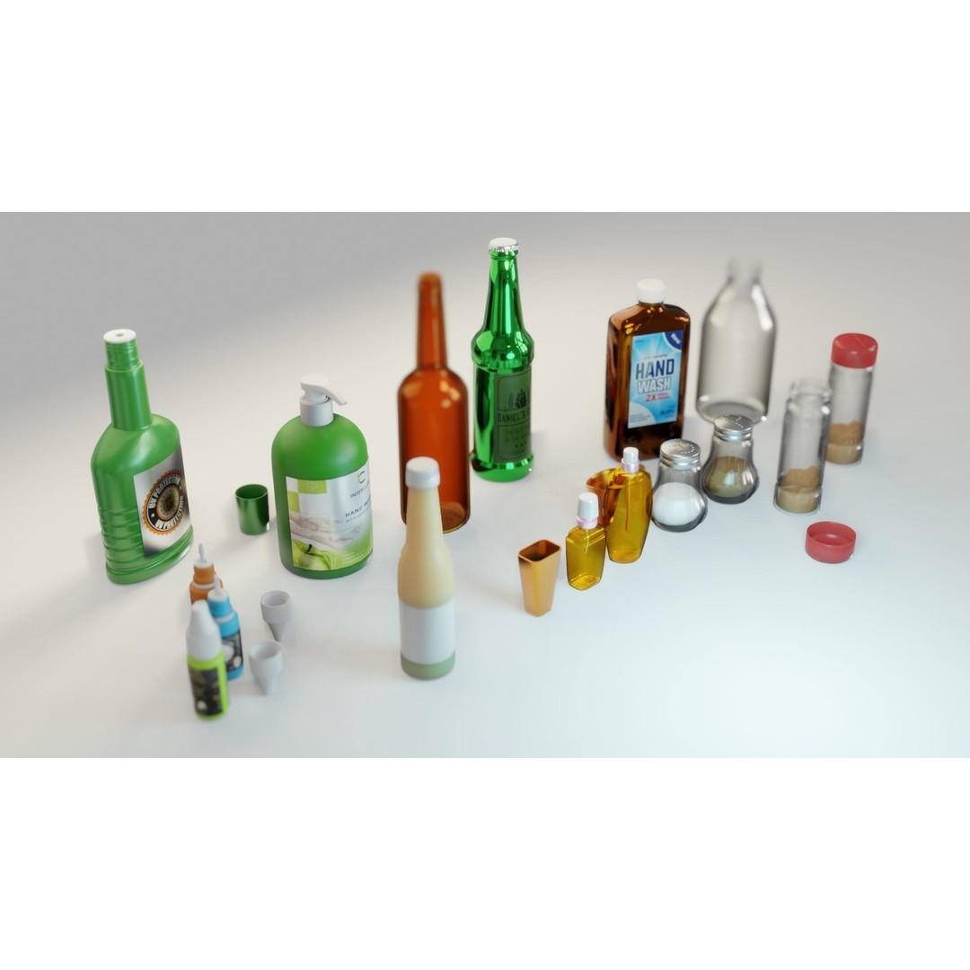 Bottle 3D Model Collection – Low Poly PBR Textured Game Assets, FBX - View 7