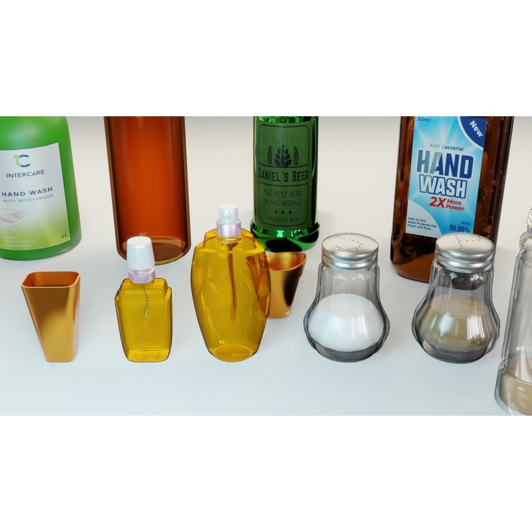 Bottle 3D Model Collection – Low Poly PBR Textured Game Assets, FBX - View 9