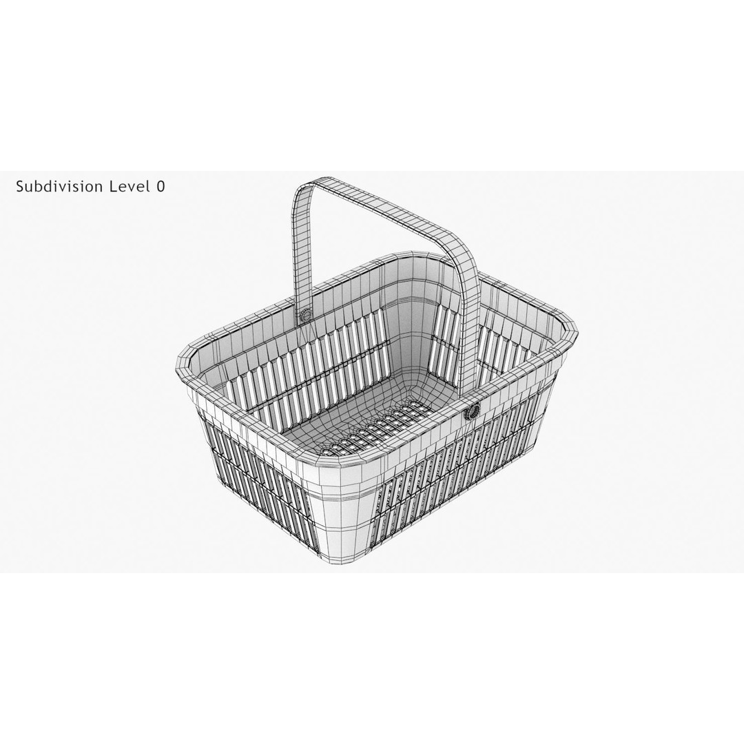 Shopping Hand Basket 3D Model – Low Poly Household Tool, FBX, PBR Textures - View 16