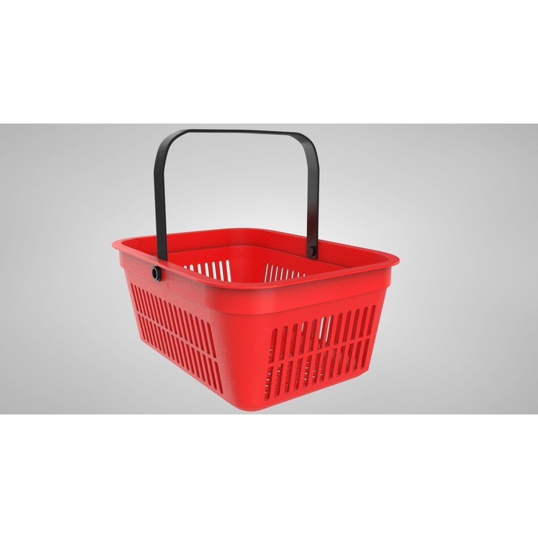 Shopping Hand Basket 3D Model – Low Poly Household Tool, FBX, PBR Textures - View 3