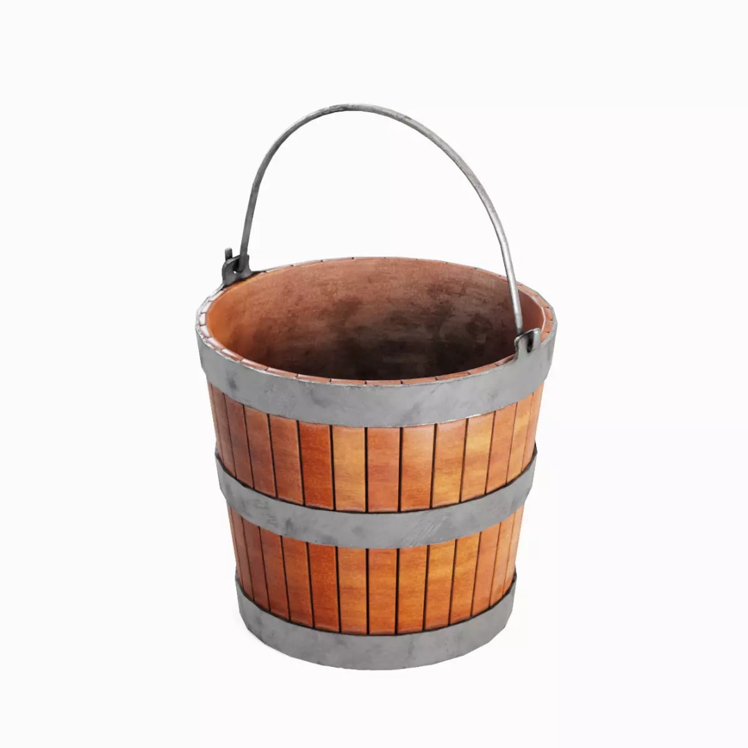 Wooden Bucket 3D Model – Low Poly Game Asset, PBR Textures, Blender - View 2