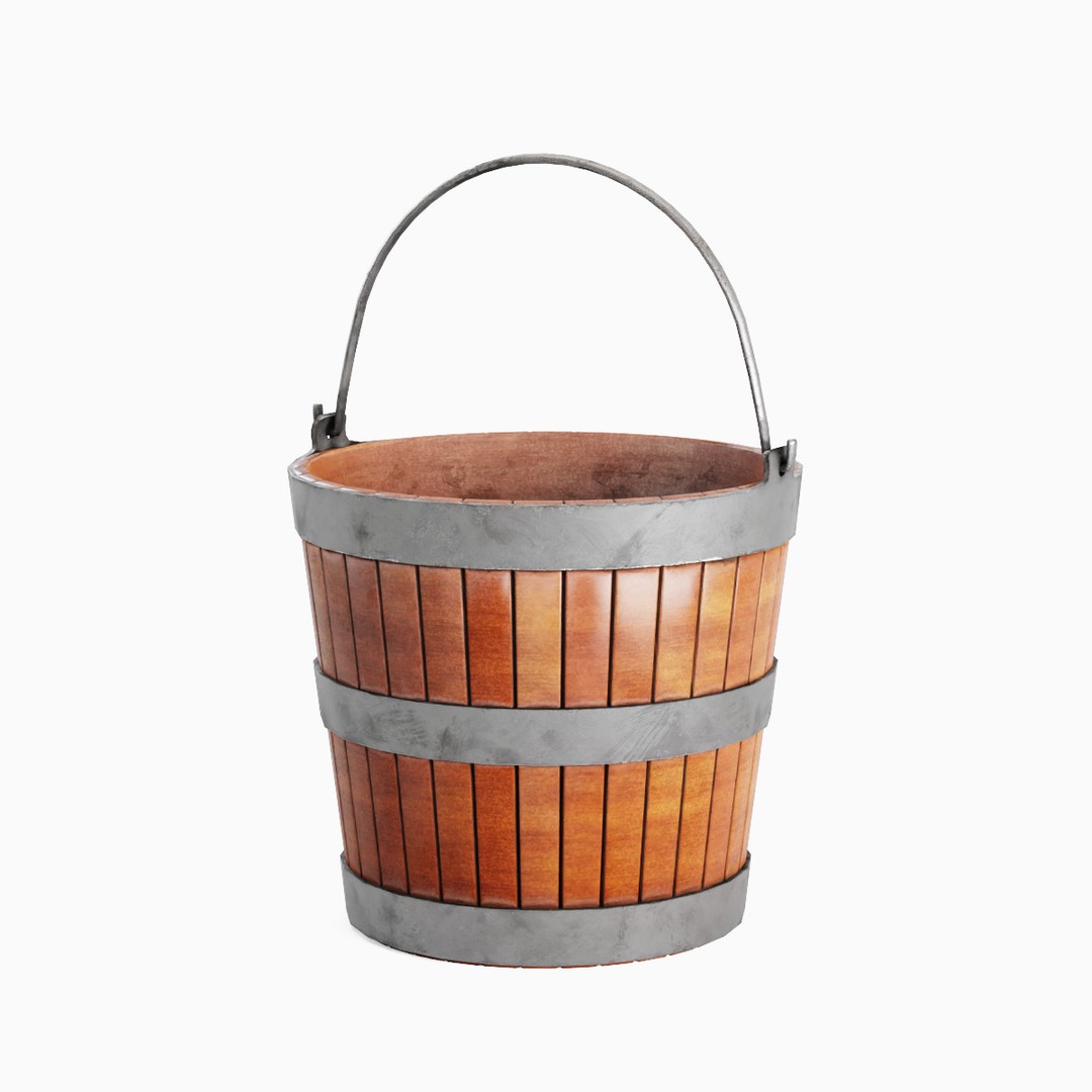 Wooden Bucket 3D Model – Low Poly Game Asset, PBR Textures, Blender - View 3