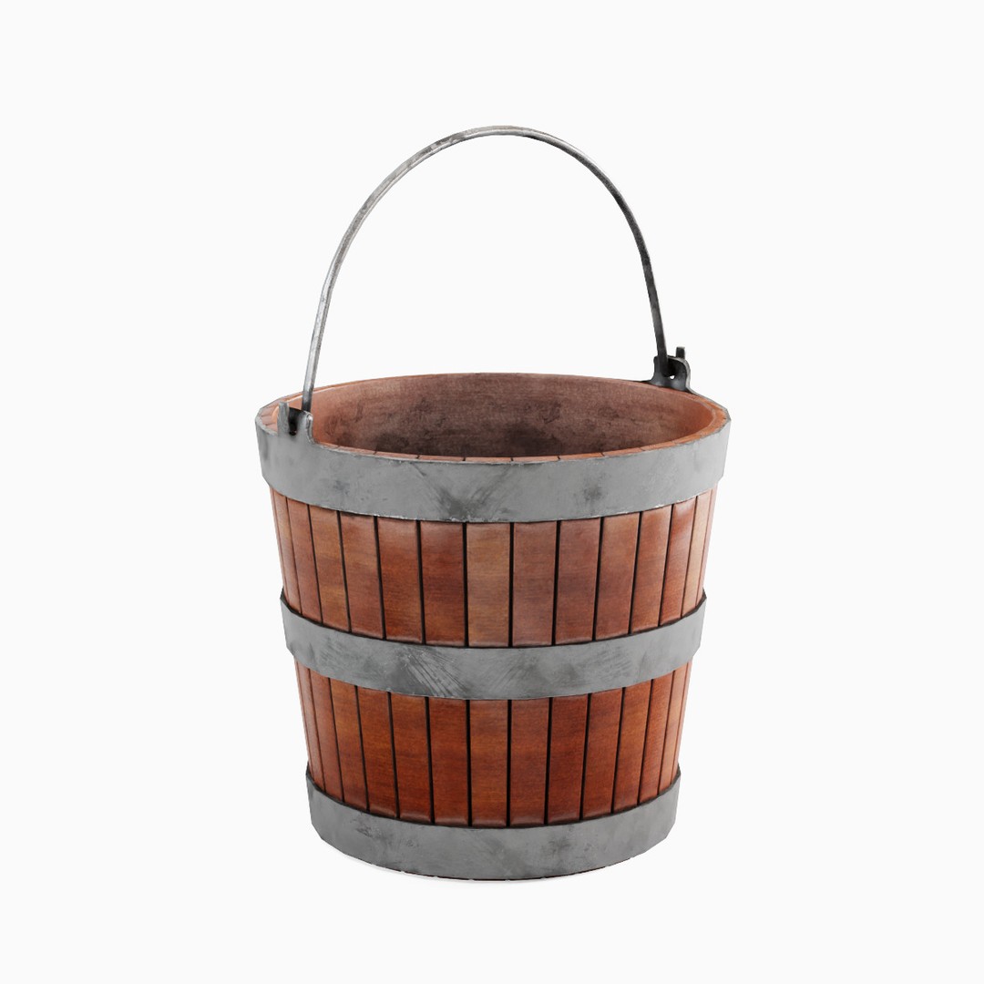 Wooden Bucket 3D Model – Low Poly Game Asset, PBR Textures, Blender - View 5
