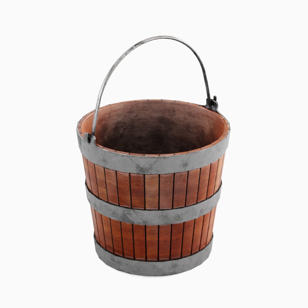Wooden Bucket 3D Model – Low Poly Game Asset, PBR Textures, Blender - View 7