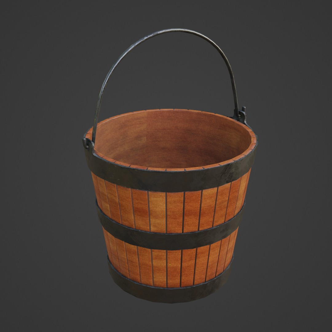 Wooden Bucket 3D Model – Low Poly Game Asset, PBR Textures, Blender - View 8