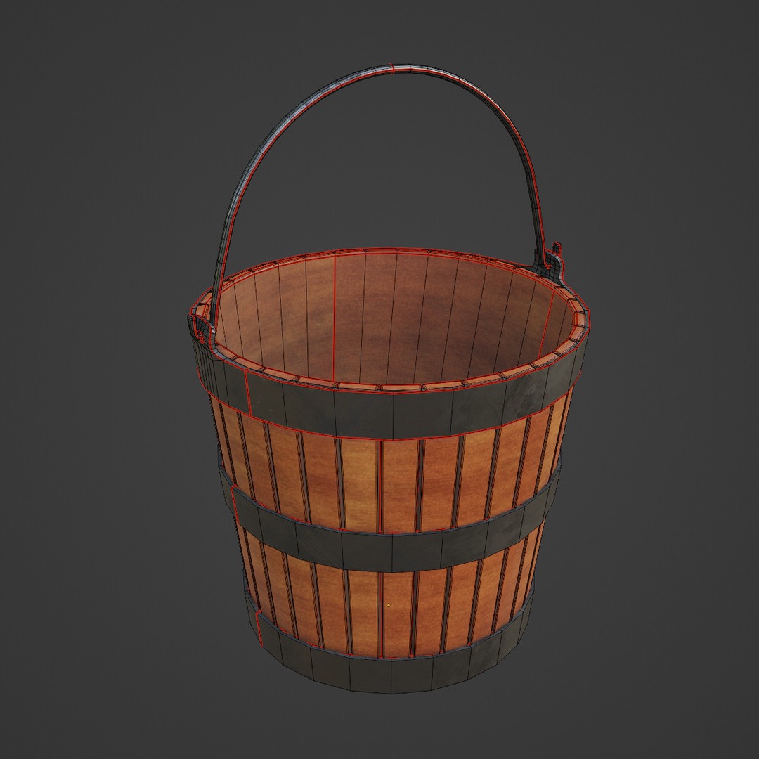 Wooden Bucket 3D Model – Low Poly Game Asset, PBR Textures, Blender - View 9