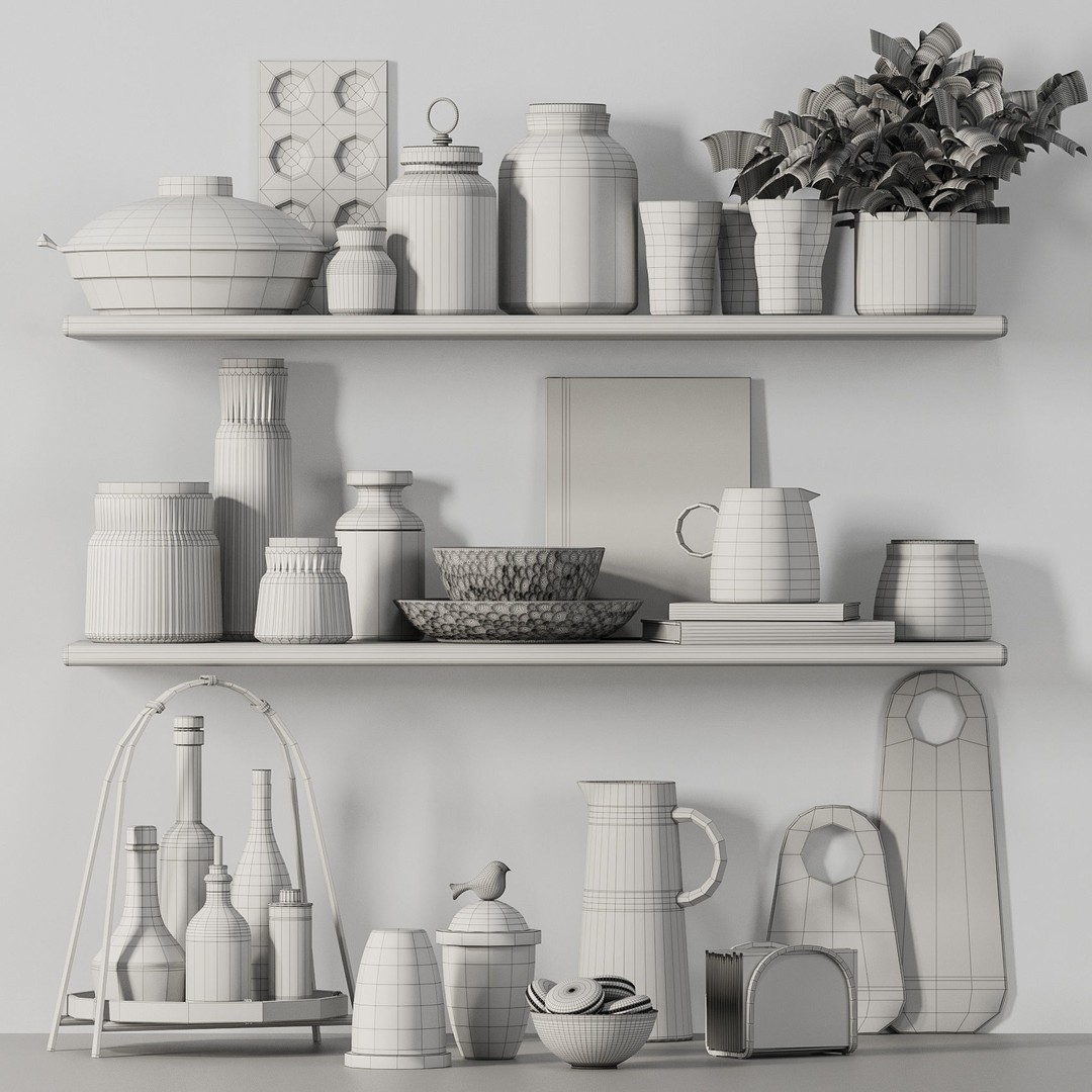 Kitchen Accessories 3D Model – High Poly Interior Asset, FBX & OBJ Formats